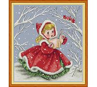 Kit de punto de cruz, lea en voz alta a las aves de la muchacha de la Navidad Awesocrafts patrones fáciles de punto de cruz, kit de bordado suministros de Navidad, estampado o contado (niña, contado)