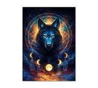 Kit de Punto de Cruz NUISX, Paisaje con Lobo, Kit Completo con Hilos y Tela Impresa, Tamaño 40x50 cm, Ideal para Principiantes y Niños, No Plegable