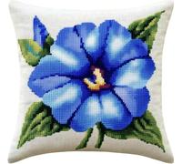 Kit De Punto De Cruz Para Cojín, Diseño De Gloria Matutina Azul 45X45Cm | Bordado de Punto de Cruz, Funda de Almohada, Kit de Inicio,cojín de sofá para niños y adultos
