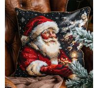 Kit De Punto De Cruz Para Cojín, Predefinido, Algodón, 40.0 X 40.0 X 0,3 Cm Padre Navidad De Fantasía Para Adultos Y Principiantes，Kit Diy，Funda De Cojín，Funda De Almohada，Kit De