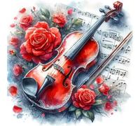 Kit de punto de cruz para pintura de diamantes, diseño de violín y rosas, hecho a mano, 30 x 30 cm