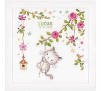 VERVACO Kit Punto De Cruz Bebe Nacimiento Regalos DIY Completo GATITO TRAVIESO Creativo Manualidades Creatividad Adultos Decoracion Pared Bordar Kit Principiantes ca. 30 x 31 cm Cross Stitch