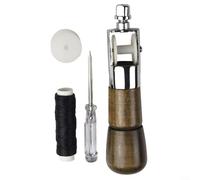 Kit de punzón de costura con punzón de punto de bloqueo para reparaciones de cuero y lona, juego de herramientas de costura a mano resistente con mango de madera, hilo encerado, agujas y accesorios