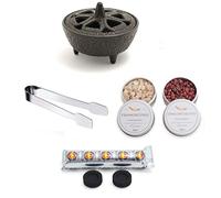 Kit de quemador de incienso con quemador de hierro fundido, latas de 30 ml de incienso fresco y sangre de dragón, pinzas de acero inoxidable y discos de carbón. Kit completo