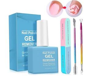 Kit de quitaesmalte en gel de 15 ml. Quitaesmalte fácil y rápido con empujador de cutículas raspador y lima de uñas. No necesita remojo ni envoltura.
