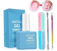 Kit de quitas de esmalte de uñas en gel de 1Set, 15 ml de removedor de esmalte de gel de manera fácil y rápida con empujador de cutículas, raspador de uñas y archivo, sin necesidad de remojo o e