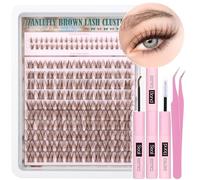 Kit de racimos de pestañas marrones con racimos de pestañas inferiores, kit de extensión de pestañas rizadas en C natural, racimos de pestañas invisibles, con unión de pestañas y aplicador de pestañas