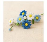 Kit de ramo de margaritas de lana hecho a mano con tallos de alambre ajustables para bodas, flores, decoración del hogar, oficina, manualidades navideñas (azul)