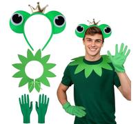 Kit de rana, conjunto de disfraz de rana de 3 piezas para niños, disfraz novedoso verde con gorro, guantes y cuello de rana. Accesorios de disfraces de animales para carnaval, cosplay y fiestas.