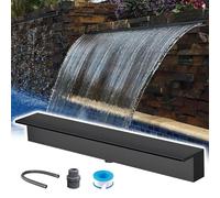 Kit de rebosadero para Fuente de Agua de Acero Inoxidable de 30 cm con Manguera Larga - Cascada Negra/Plateada para estanques Exteriores, Oasis en el jardín, Uso Comercial y Parques.