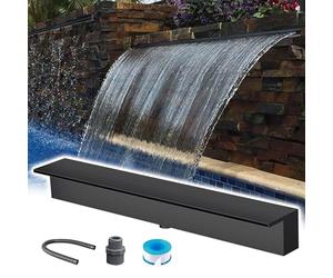 Kit de rebosadero para Fuente de Agua de Acero Inoxidable de 30 cm con Manguera Larga - Cascada Negra/Plateada para estanques Exteriores, Oasis en el jardín, Uso Comercial y Parques.