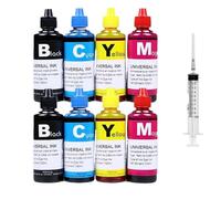 Kit de Recarga de Tinta Universal de 100 ml Compatible con Varios Cartuchos de Impresora 21 22 301 302 304 121 122 123 650 652 300 140 141 63 65 343 338(2BK 2C 2Y 2M)