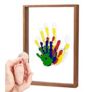 Kit de recuerdo familiar con estampado a mano - Marco de impresión a mano para familias | Marco de madera elegante con sábanas transparentes, kit artesanal seguro para huellas de manos de bebé, ideal