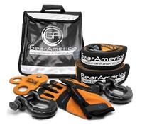 Kit de Recuperación Off-Road GearAmerica | Correa de remolque + Protector de árbol + Bloque de arranque + Grilletes con anillo en D negro + Bolso amortiguador Winch Line + Guantes | Accesorios 4x4