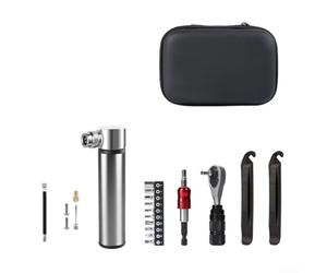 Kit de reparación de bicicletas con llave de trinquete y palancas de neumáticos, juego de herramientas de ciclismo multifunción en caja de almacenamiento compacta, herramientas manuales de acero y