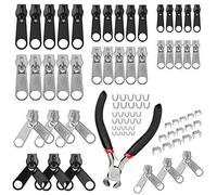 Kit de reparación de cremallera de 85 piezas de repuesto para deslizador de cremallera pestañas de metal con alicates de cremallera para reparación de jeans abrigos chaquetas cremallera color