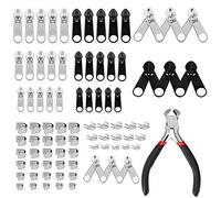 Kit de Reparación de Cremalleras 85 Piezas Reemplazo de Cremallera con Instale Pinzas para Bolsas de Bricolaje Chaquetas Maletas Mochilas Plata y Negro