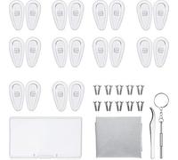 Kit de Reparación de Gafas,10 Pares Almohadillas de Nariz para Gafas Silicona, Almohadillas de Nariz de Gafas Silicona Suave con Tornillos Destornillador Pinza Paño Limpieza