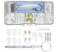 Kit de Reparación de Gafas,25 Pares Almohadillas Nasales Transparente Herramientas de Reparación de Anteojos Antideslizante Silicona Enroscables con Tornillos Destornillador Pinza Paño Limpieza