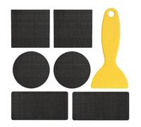 Kit de reparación de parches de cama elástica, 6 cintas de red con 3 parches de forma y raspador, fijación duradera para jardín, parque deportivo para niños al aire libre y agujeros de rebote de