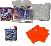 Kit De Reparacion Resina De Poliester 250 Gramos Mas Fibra De Vidrio + Masilla para Carroceria Sin Fibra 350GR + Juego Espatula Carrocero Pastico 4 Piezas
