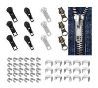 Kit de Reparación Universal de 57 Piezas con 12 Deslizantes #5 de Metal, Plástico, Nailon y Cremallera en 3 Colores con Tope