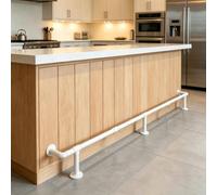 Kit de reposapiés industrial blanco para isla de cocina - Barandilla de apoyo para barra bajo mostrador personalizable de 136 cm (53,5") para uso en bares y mostradores, incluye herrajes dur