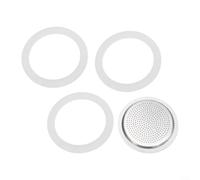 Kit de repuesto para cafetera espresso Moka Pot que incluye 3 juntas de silicona y 1 filtro de acero inoxidable para resultados consistentes de preparación de café (9 tazas)