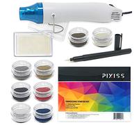 Kit de repujado con paquete de herramientas de calor, polvos de repujado, kit completo de iniciación de repujado, bolígrafo de estampado transparente, almohadilla de tinta de relieve, 8 polvos de 10