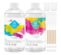 Kit de resina epoxi, cristal de resina epoxi transparente, 1000 ml/35 onzas, fácil mezcla de resina epoxi y endurecedor con taza medidora, cuentagotas, palos de madera, guantes para hacer joyas, arte