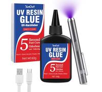 Kit de Resina UV con Luz 60g - Resina UV Adhesivo con Linterna UV Recargable, Cura Rápida en 5 Segundos, para Unión y Reparación de Resina UV para Joyas, Plástico, Vidrio, Acrílico y Manualidades DIY