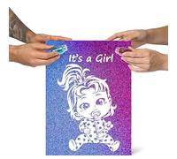 Kit de Revelación de Género Interactivo - Lienzo de 30x40cm con Purpurina Rosa & Azul | Anuncio Mágico del Sexo del Bebé - ¡Ambos Padres Participan! Ideal para Baby Shower y Fiesta Gender Reveal, Niña