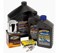Kit de revisión Espectro de aceite de motor 20 W-50 + Primaria + Cambio + Filtro de aceite cromado + bujías para Harley Dyna Softail Touring V-Rod de 1999 a 2017
