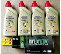 Kit de revisión para Ducati Monster 696 2008-2013 con 4 litros de aceite Castrol Power 1 15W50, 1 filtro de aceite HiFlo HF153, 1 filtro de aire HiFlo HF6001, 2 bujías NGK DCPR8E