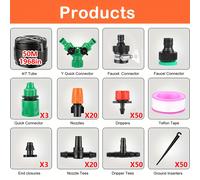 Kit de Riego por Goteo de 201 Piezas, Tubo de Goteo de 1/4", de Riego Manual para Jardines, Invernaderos y