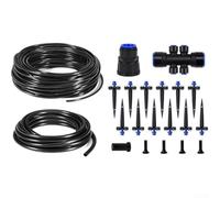 Kit de riego por goteo de 50 pies con tubo de distribución de 14 mm, manguera principal de 10 pies y 15 mm, divisor de 6 vías, 12 goteros ajustables y todos los accesorios necesarios