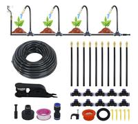 Kit de riego por goteo para jardín, invernadero y camas elevadas, tubo de distribución de 5 m, micro goteros y aspersores de 1/4 pulgadas, sistema de riego automático con 5 boquillas y estacas seguras