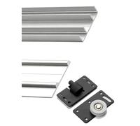 Kit de riel de aluminio para puerta corrediza de armario con rodillos silenciosos, sistema de riel triple para una operación suave, 130 cm, ideal para armarios y armarios (plateado)