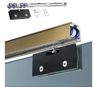 Kit de riel de cierre suave para puerta de cristal sin marco, sistema de puerta corredera de bolsillo con abrazadera de vidrio negro, ideal para baños, diseño de riel de derivación suave