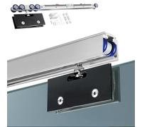 Kit de riel de cierre suave para puerta de vidrio sin marco, marco de puerta corredera de bolsillo de 6.6 pies con abrazadera de vidrio negro para baño, sistema de derivación de riel único (blanco