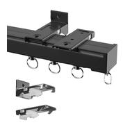 Kit de riel de cortina de aleación de aluminio con rodillos silenciosos, diseño flexible y duradero, montaje en techo o pared para cortinas pesadas, 1.6-19 pies de longitud