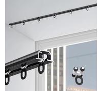 Kit de riel de cortina de aluminio empotrado de 21 pies, riel deslizante negro y blanco para divisor de privacidad, barra de división de metal comercial, ideal para balcones y espacios