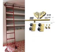 Kit de riel de escalera rodante, pista de 16.4 pies con rueda de freno, hardware de escalera deslizante para biblioteca para acceso a loft y estante alto
