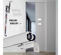 Kit de riel de puerta de bolsillo de cierre suave - Herrajes para puerta corredera de armario con rodillo y tornillos, riel de puerta de granero blanco plateado de 11 pies para uso en dormitorio y