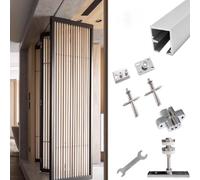 Kit de riel de puerta plegable, herrajes para puerta corredera de montaje superior para salas de estar, dormitorios, riel de aluminio y polea ajustable (6 Do