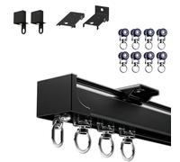 Kit De Riel De Techo con Rodillos Silenciosos, Sistema De Cortinas Divisoras De Habitación, Riel De Aluminio Carga Pesada, Fácil De Montar, para Ventanas, Tabiques(Negro,120cm)