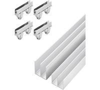 Kit de riel for puerta corrediza vidrio | El guía aluminio doble canal previene los rodillos silenciosos oxidación, se adapta a vitrinas y guardarropas(120cm/47in)