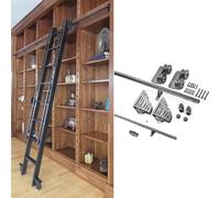 Kit de riel para escalera móvil de biblioteca con ruedas negras (sin escalera) Kit de riel de rodillos de alta resistencia, riel de escalera móvil de tubo redondo para el hogar/interior/átic