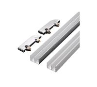 Kit de riel para puerta corredera de cristal, riel guía de aluminio de doble canal con rodillos silenciosos para vitrinas y armarios