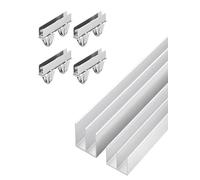Kit de riel para puerta corredera de cristal, riel guía de aluminio de doble canal con rodillos silenciosos para vitrinas y armarios